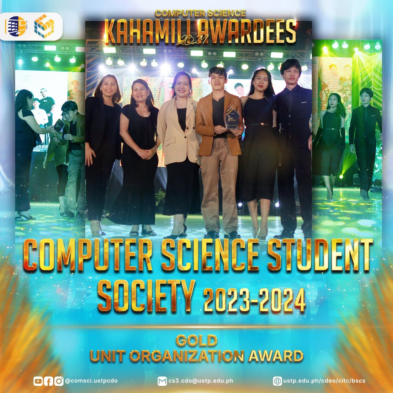 The CS³ officers on stage receiving the Gold Unit Organization Award